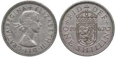 Великобритания 1 шиллинг 1962 Елизавета II (1952-2022), Шотландский герб KM 905, Spink 4148 медно-никель 4122-1024