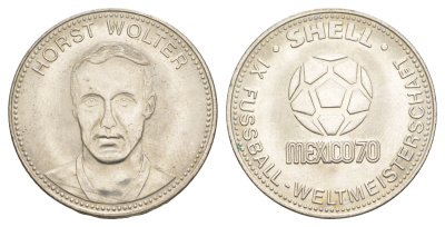 Германия жетон Shell - Чемпионат мира по футболу 1970 года - сборная Германии - Хорст Вольтер 1970 диаметр 29,6 мм, вес 9,6 гр сталь плакированная никелем 4175-553