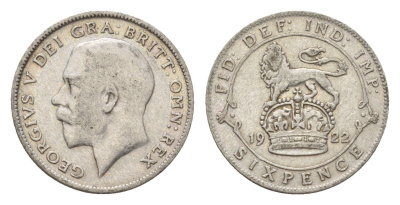 Великобритания 6 пенсов 1922 Георг V (1910-1936) KM 815а.1, Spink 4024 серебро 4644-854