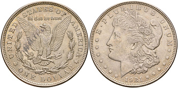 США 1 доллар 1921 Морган доллар KM 110 серебро 4368-924