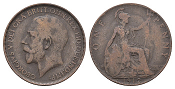 Великобритания 1 пенни 1912 H, Георг V (1910-1936) KM 810, Spink 4052 бронза 4661-521