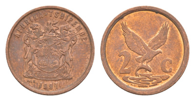 ЮАР 2 цента 1997 KM 159 сталь плакированная медью 4621-223