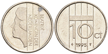 Нидерланды 10 центов 1995 Беатрикс (1980-2013) KM 203 никель 4567-565