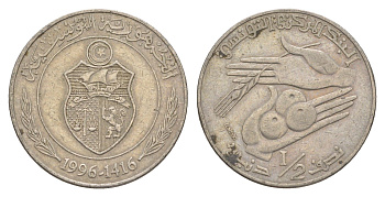 Тунис 1/2 динара 1996 KM 346 медно-никель 4513-225