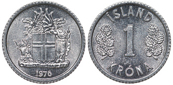 Исландия 1 крона 1976 KM 23 алюминий 4124-247