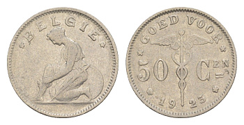 Бельгия 50 сантимов 1923 Belgie, Альберт I (1909-1934) KM 88 никель 4617-155