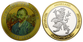Нидерланды медаль королевского монетного двора "Великие люди - Винсент ван Гог" 2011 диаметр 40 м, вес 32 гр. С сертификатом подлинности биметалл 11-083-25