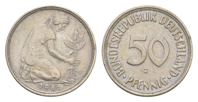 ФРГ 50 пфеннигов 1966 G KM 109.1, J. 384 медно-никель 4636-1036