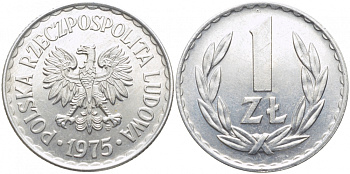 ПОЛЬША 1 ЗЛОТЫЙ 1975 MW KM 49.1 алюминий UNC 110-1016