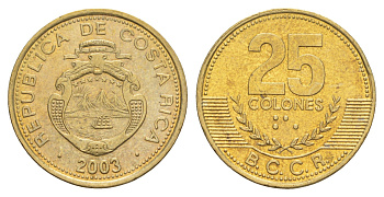 Коста-Рика 25 колонов 2003 KM 229a алюминиевая бронза UNC 4642-923