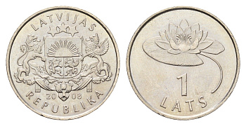 Латвия 1 лат 2008 Лилия KM 92 медно-никель UNC 4679-345