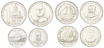 Парагвай лот из 4 монет 2006 50, 100, 500, 1000 гуарани, первый год	KM 177 b, 191 b, 195 a, 198 UNC M85-01