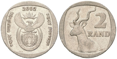 ЮАР 2 ранда 2002 KM 273 медь плакированная медно-никелем 4364-2025