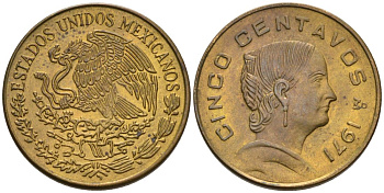 Мексика 5 сентаво 1971 Жозефа Ортис де Домингес KM 427 латунь 4564-943