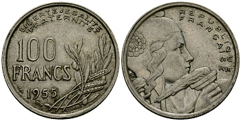 Франция 100 франков 1955 KM 919.2 медно-никель 4571-643