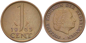 Нидерланды 1 цент 1965 Юлиана (1948-1980) КМ 180 бронза 3955-127