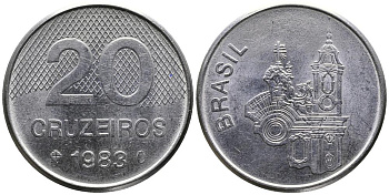 Бразилия 20 крузейро 1983 собор KM 593.1 нержавеющая сталь 3336-856