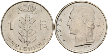 Бельгия 1 франк 1972 Belgique, Бодуэн I (1951-1993) KM 142.1 медно-никель  UNC  4161-1255