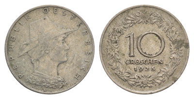 Австрия 10 грошей 1925 KM 2838 медно-никель 4659-139
