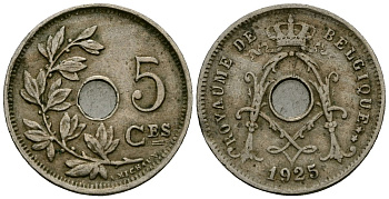 Бельгия 5 сантимов 1925 Belgique, Альберт I (1909-1934) KM 66 медно-никель 4173-544