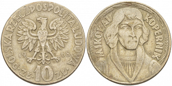 Польша 10 злотых 1968 MW, Николай Коперник KM 51а медно-никель 4403-545