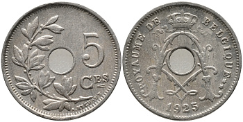 Бельгия 5 сантимов 1925 Belgique, Альберт I (1909-1934) KM 66 медно-никель 75-1636