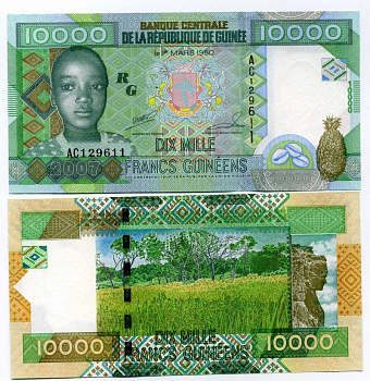 ГВИНЕЯ 10000 ФРАНКОВ 2007 Pick 42a бумага UNC (пресс) 00-00