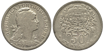 Португалия 50 сентаво 1928 KM 577 медно-никель 4556-947