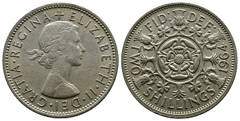 Великобритания 2 шиллинга (флорин) 1964 Елизавета II (1952-2022) KM 906, Spink 4146 медно-никель 4382-512