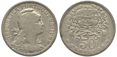 Португалия 50 сентаво 1928 KM 577 медно-никель 4556-947
