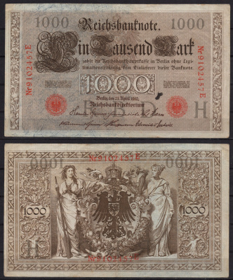 Германия 1000 марок 1910 Pick 45 b бумага 2192-78-1-2