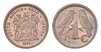 ЮАР 1 цент 1995 KM 132 сталь плакированная медью 4702-832