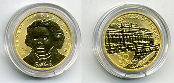 АВСТРИЯ 50 ЕВРО 2005 БЕТХОВЕН золото PROOF 2-1-11