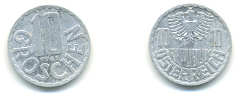 Австрия 10 грошей 1965 KM 2878 алюминий 83-355