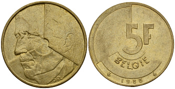 Бельгия 5 франков 1986 Belgie, Бодуэн I (1951-1993) KM 164 алюминиевая бронза 4601-234