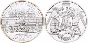 Австрия 10 евро 2003 дворец Шлосс Хоф, крестьяне KM 3103 серебро PROOF 1087-3-63