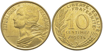 ФРАНЦИЯ 10 САНТИМОВ 1967 ТИП MARIANNE KM 929, LE FRANC 144.7 медь алюминий никель 116-422