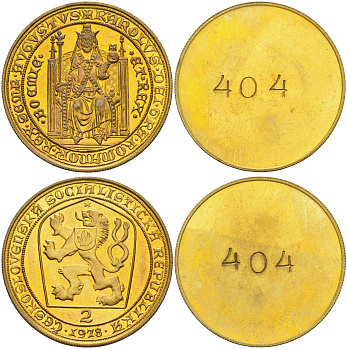 Чехословакия 2 дукат (односторонний чекан) 1978 600 лет со дня смерти Карла IV (1378-1978) KM M29 позолоченная латунь UNC 00-805-29
