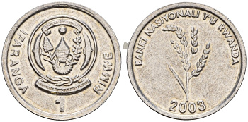 Руанда 1 франк 2003 KM 22 алюминий UNC 4181-1153