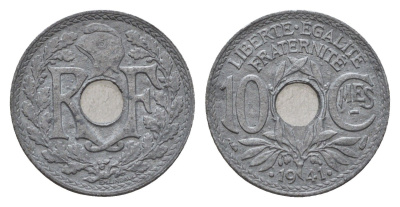 Франция 10 сантимов 1941 KM 895 цинк 4630-249