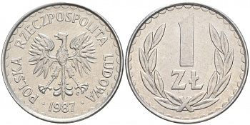 ПОЛЬША 1 ЗЛОТЫЙ 1987 MW KM 49.2 алюминий 68-437