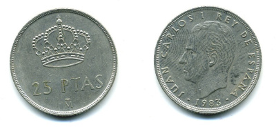 Испания 25 песет 1983 Хуан Карлос I (1975-2014) KM 824 медно-никель 51-5152