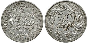 ПОЛЬША 20 ГРОШЕЙ 1923 KM 12 никель 72-555