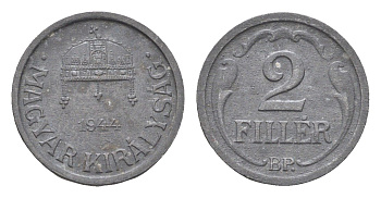Венгрия 2 филлера 1944 BP KM 519 цинк 4665-562