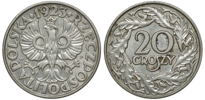 Польша 20 грошей 1923 w KM 12, Parchimowicz 105 никель 3458-1145