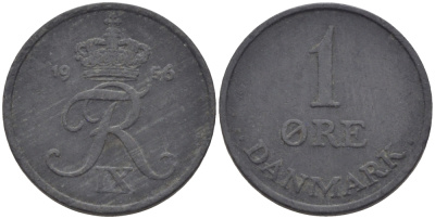 ДАНИЯ 1 ЭРЕ 1956 С; S, ФРЕДЕРИК IX (1947-1972) KM 839.2 цинк 100-251