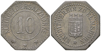 Эльмсхорн (Пруссия, Шлезвиг-Гольштейн) 10 пфеннингов ND Funck 115.5, Men22.2 8121.6 железо 4169-1067