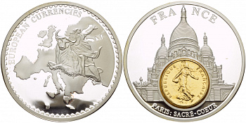 НИДЕРЛАНДЫ МЕДАЛЬ ND МОНЕТА НА МЕДАЛИ, СЕРИЯ ДОЕВРОВЫЕ ЕВРОПЕЙСКИЕ МОНЕТЫ, ФРАНЦИЯ, 1/2 ФРАНКА, ПАРИЖ, СОБОР САКРЕ КЁР серебрение PROOF 1090-1-23