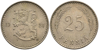 Финляндия 25 пенни 1921 Н KM 25 медно-никель 96-544