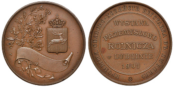 Польша медаль 1901 промышленная сельско-хозяйственная выставка в Люблине Strzałkowski 3 (R) бронза 1069-9-43